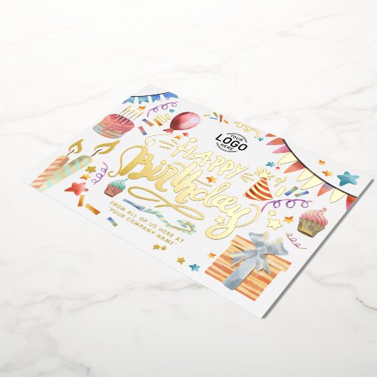 ロゴおもしろいカラフルパーティー誕生日の追加 箔招待状 (回転した状態)