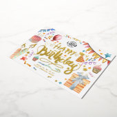 ロゴおもしろいカラフルパーティー誕生日の追加 箔招待状 (回転した状態)