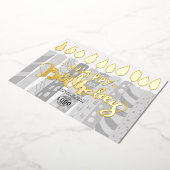 ロゴおもしろいグレーのキャンドルを追加企業のハッピーバースデー 箔招待状 (回転した状態)