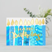 ロゴおもしろいスカイブルーキャンドルの追加企業の誕生日 箔招待状 (立ち正面)