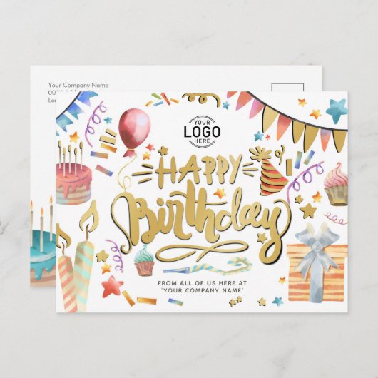 ロゴおもしろいパーティーフェイク金ゴールド誕生日 シーズンポストカード (正面/裏面)