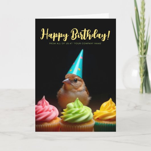 ロゴおもしろい可愛い企業のスズメ誕生日 カード (正面)