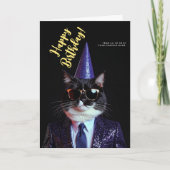 ロゴおもしろい白黒キャットサングラスパーティー誕生日 カード (正面)