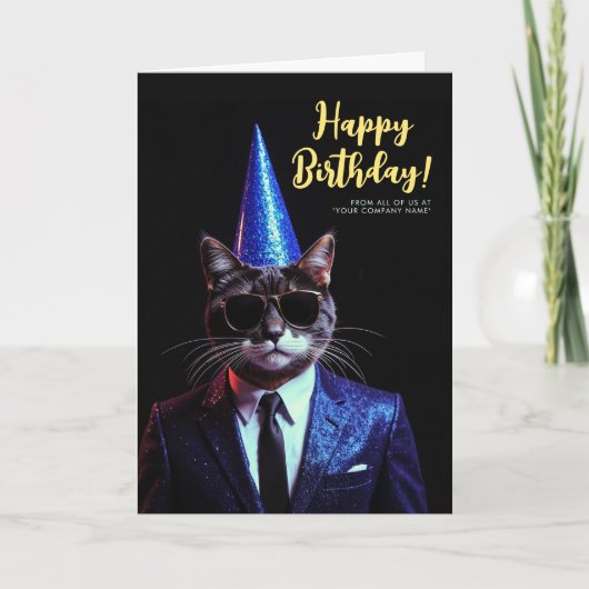 ロゴおもしろい白黒キャットブルースーツパーティー誕生日 カード (正面)