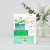 ロゴおもしろい緑のハッピーバースデーギフトボックス シーズンポストカード (スタンド正面)