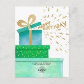 ロゴおもしろい緑のハッピーバースデーギフトボックス シーズンポストカード (正面)