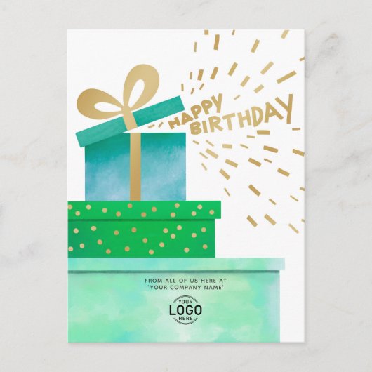 ロゴおもしろい緑のハッピーバースデーギフトボックス シーズンポストカード (正面)