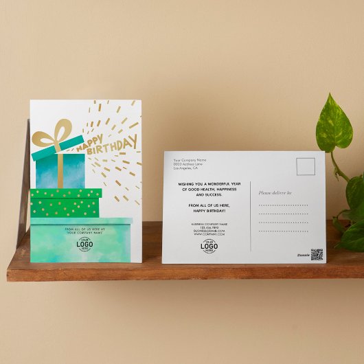 ロゴおもしろい緑のハッピーバースデーギフトボックス シーズンポストカード