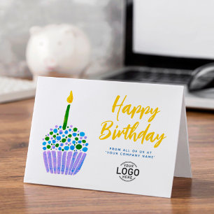 ロゴかわいいパープルブルーグリーンカップケーキ誕生日 カード