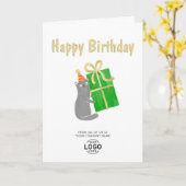 ロゴかわいい猫グリーンギフト事業誕生日 カード (黄色い花)