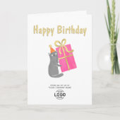 ロゴかわいい猫ビッグピンクギフトビジネス誕生日 カード (正面)