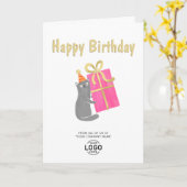 ロゴかわいい猫ビッグピンクギフトビジネス誕生日 カード (黄色い花)