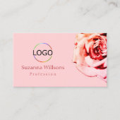 ロゴかわいらし付きプレーンライトピンクのバラシンプル 名刺 (正面)
