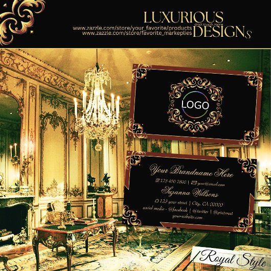 ロゴが印象的な高貴なブラックブラウン金ゴールド 名刺