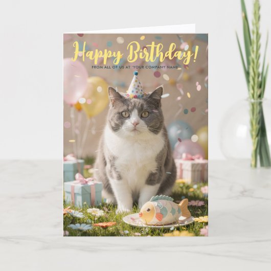 ロゴが楽しい かわいい 企業 猫 キティ 誕生日 カード (正面)
