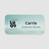 ロゴが消されたアクアブルーの名前タグ(金ゴールド付き) 名札 (正面)