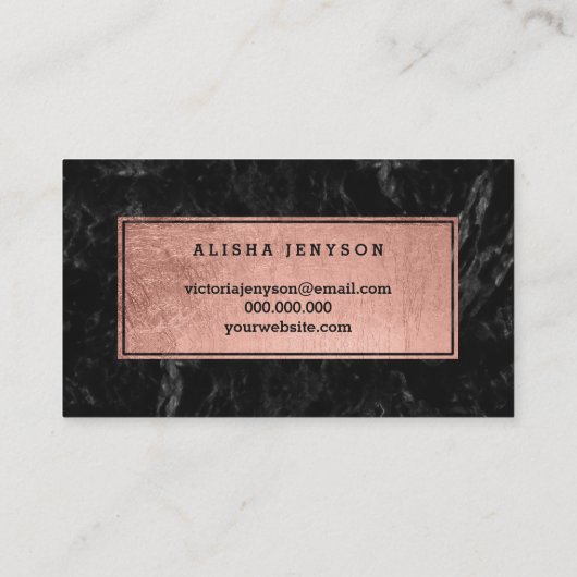 ロゴが点滅し、スクリプフェイクトバラ金ゴールド黒大理石 名刺 (裏面)