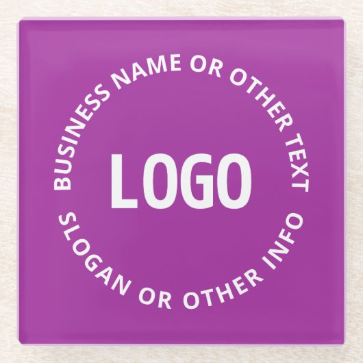 ロゴとカスタマイズ可能なテキスト | 紫色のバイオレット ガラスコースター (正面)