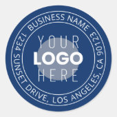ロゴとカスタマイズ可能な循環文字 | ネイビーブルー ラウンドシール (正面)