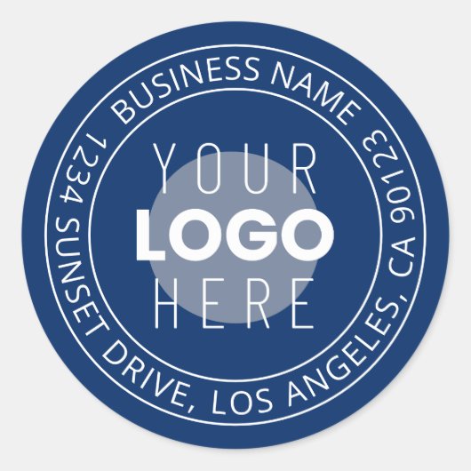 ロゴとカスタマイズ可能な循環文字 | ネイビーブルー ラウンドシール (正面)