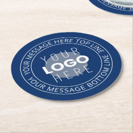 ロゴとカスタマイズ可能な循環文字 | ネイビーブルー ラウンドペーパーコースター