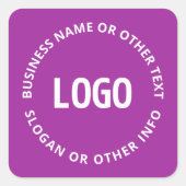 ロゴとカスタマイズ可能な文字 | 紫バイオレット スクエアシール (正面)