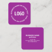 ロゴとカスタマイズ可能な文字 | 紫バイオレット スクエア名刺 (正面/裏面)