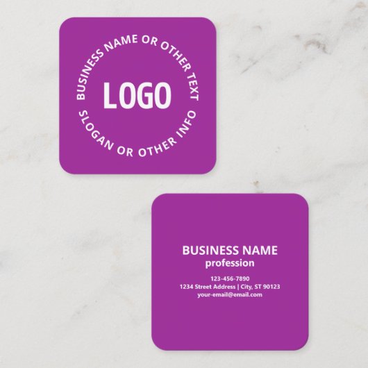 ロゴとカスタマイズ可能な文字 | 紫バイオレット スクエア名刺 (正面/裏面)