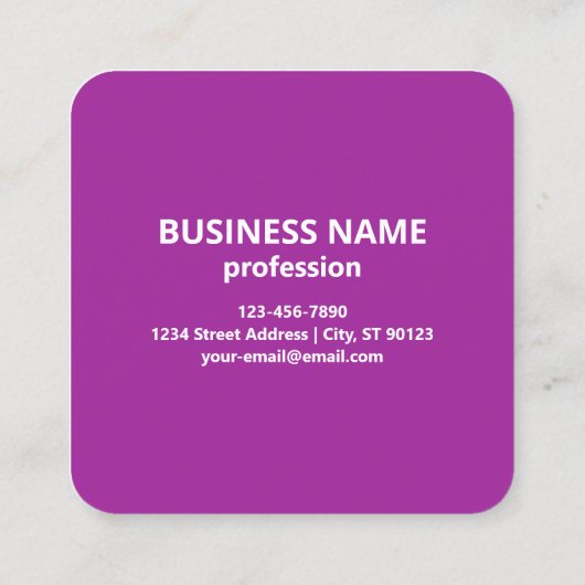 ロゴとカスタマイズ可能な文字 | 紫バイオレット スクエア名刺 (裏面)