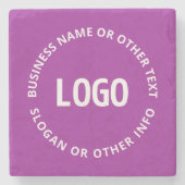 ロゴとカスタマイズ可能な文字 | 紫バイオレット ストーンコースター (正面)