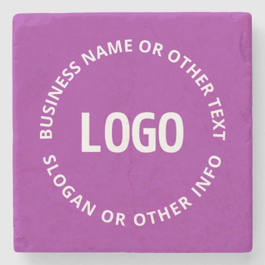 ロゴとカスタマイズ可能な文字 | 紫バイオレット ストーンコースター (正面)