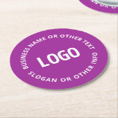 ロゴとカスタマイズ可能な文字 | 紫バイオレット ラウンドペーパーコースター (アングル)