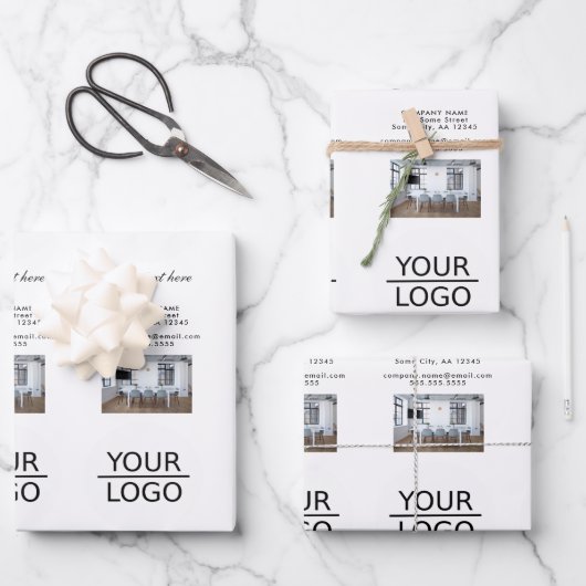 ロゴとカスタムテキストの写真プロモーションを追加 ラッピングペーパーシート (正面)