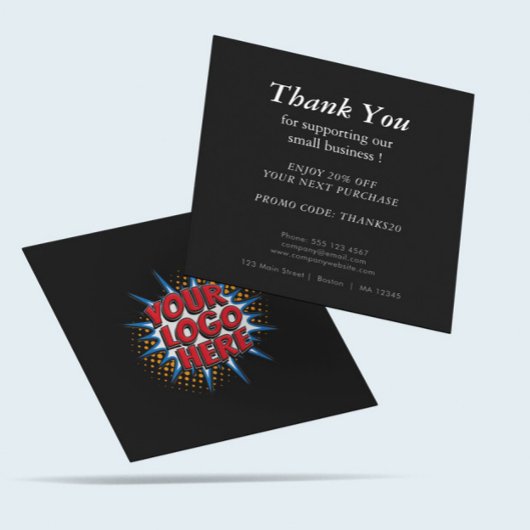 ロゴとカスタム割引コードブラック スクエア名刺