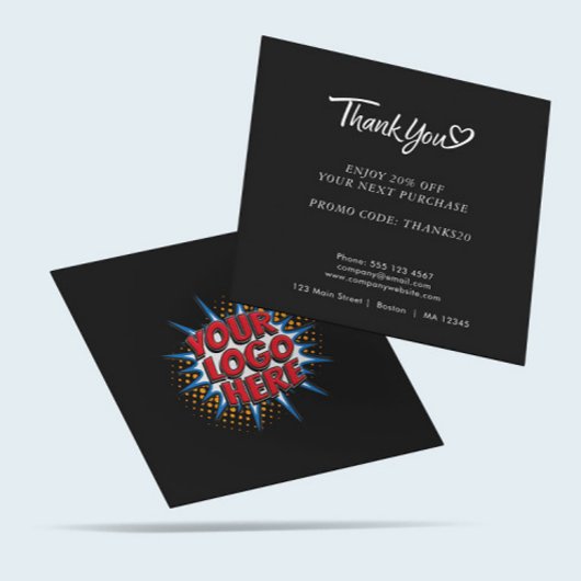 ロゴとカスタム割引コードブラック スクエア名刺