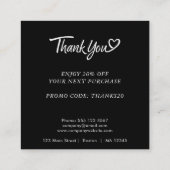 ロゴとカスタム割引コードブラック スクエア名刺 (裏面)