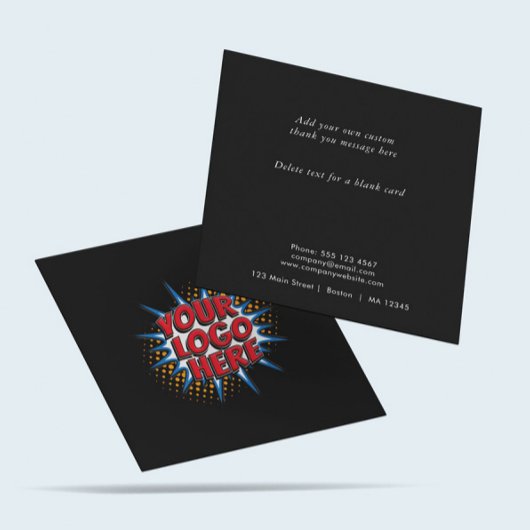 ロゴとカスタム文字のアップロードモダン黒 スクエア名刺