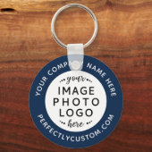 ロゴとカスタム文字ブルーホワイトラウンドのキーチェーン キーホルダー (正面)