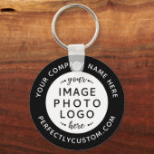 ロゴとカスタム文字白黒ラウンド キーホルダー (正面)