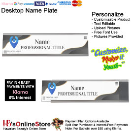 ロゴとスローガン付きカスタマイズ可能なシルバーネームプレート4 デスクネームプレート