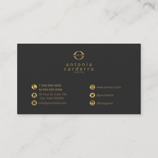 ロゴとソーシャルメディアのアイコン金ゴールド/Bk Hor ID810 名刺 (裏面)