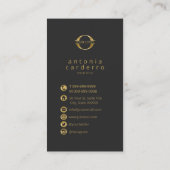 ロゴとソーシャルメディアのアイコン金ゴールド/Bk Vrt ID810 名刺 (裏面)