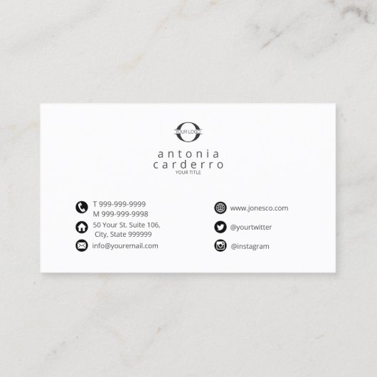 ロゴとソーシャルメディアのアイコンBlk/White Hor ID810 名刺 (裏面)