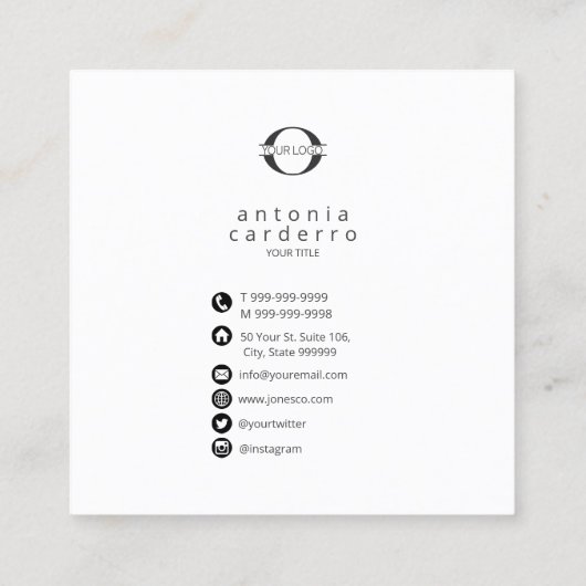 ロゴとソーシャルメディアのアイコンBlk/White Sq ID810 スクエア名刺 (裏面)