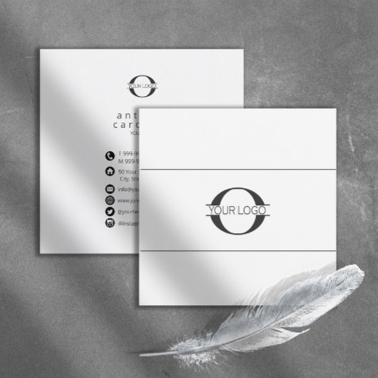 ロゴとソーシャルメディアのアイコンBlk/White Sq ID810 スクエア名刺