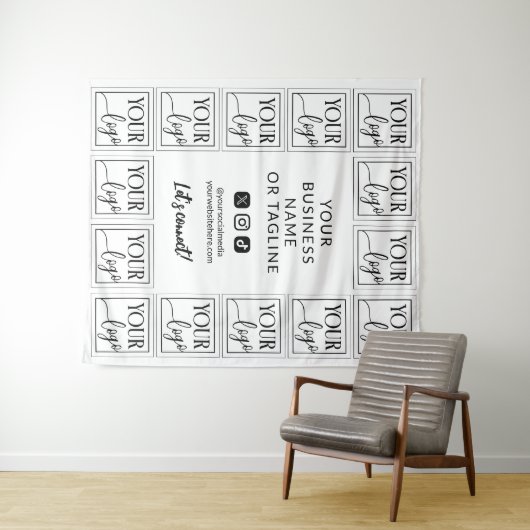 ロゴとソーシャルメディアのビジネス背景を白くする タペストリー (インサイチュ(横))