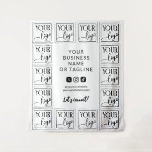 ロゴとソーシャルメディアのビジネス背景を白くする タペストリー