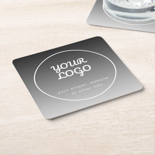 ロゴとテキスト | ダークグレーのグラデーション スクエアペーパーコースター (アングル)