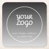 ロゴとテキスト | ダークグレーのグラデーション スクエアペーパーコースター (正面)