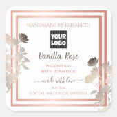 ロゴとバラ金ゴールド枠の付いた白い製品ラベル スクエアシール (正面)